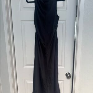 Aritzia Wilfred Portrait Satin Black Sleeveless Midi Dress